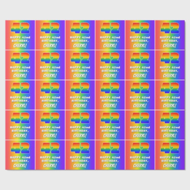 42nd Birthday: Colorful, Fun Rainbow Pattern # 42 Wrapping Paper (Seam)