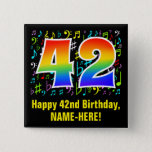 [ Thumbnail: 42nd Birthday: Colorful Music Symbols, Rainbow 42 Button ]