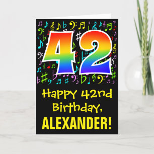 42nd Birthday: Colorful Music Symbols + Rainbow 42 Card