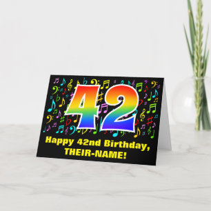 42nd Birthday: Colorful Music Symbols & Rainbow 42 Card
