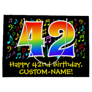 42nd Birthday - Colorful Music Symbols, Rainbow 42 Large Gift Bag