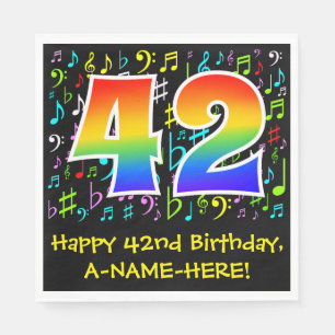 42nd Birthday - Colorful Music Symbols, Rainbow 42 Napkins