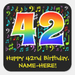 [ Thumbnail: 42nd Birthday: Colorful Music Symbols, Rainbow 42 Sticker ]