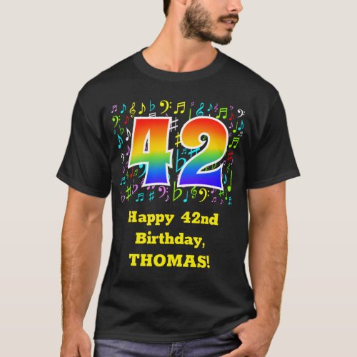 42nd Birthday Colorful Music Symbols Rainbow 42 T_Shirt