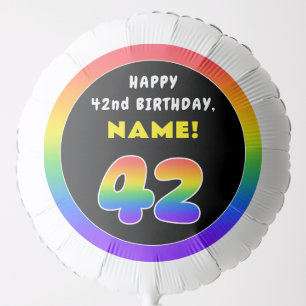 42nd Birthday: Colorful Rainbow # 42, Custom Name Balloon