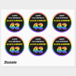 [ Thumbnail: 42nd Birthday: Colorful Rainbow # 42, Custom Name Round Sticker ]