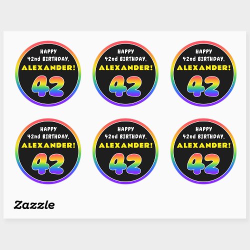 42nd Birthday Colorful Rainbow  42 Custom Name Classic Round Sticker