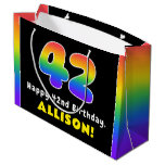 [ Thumbnail: 42nd Birthday: Colorful Rainbow # 42, Custom Name Gift Bag ]