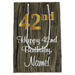 [ Thumbnail: 42nd Birthday: Elegant Faux Gold Look #, Faux Wood Gift Bag ]