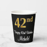 [ Thumbnail: 42nd Birthday - Elegant Luxurious Faux Gold Look # Paper Cups ]