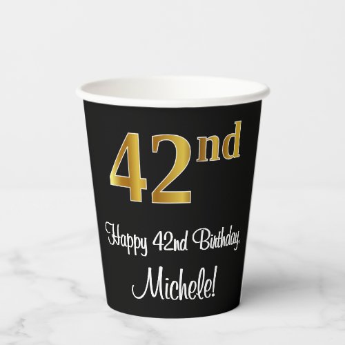 42nd Birthday _ Elegant Luxurious Faux Gold Look  Paper Cups