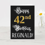 [ Thumbnail: 42nd Birthday — Fancy Script; Faux Gold Look; Name Card ]