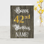 [ Thumbnail: 42nd Birthday: Faux Gold Look + Faux Wood Pattern Card ]
