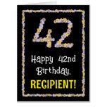 [ Thumbnail: 42nd Birthday: Floral Flowers Number “42” + Name Card ]