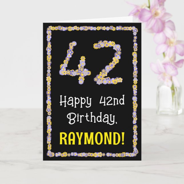 42nd Birthday: Floral Flowers Number, Custom Name Card (Orchid)
