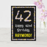 [ Thumbnail: 42nd Birthday: Floral Flowers Number, Custom Name Card ]