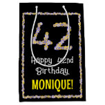 [ Thumbnail: 42nd Birthday: Floral Flowers Number, Custom Name Gift Bag ]