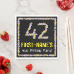 [ Thumbnail: 42nd Birthday: Floral Flowers Number, Custom Name Napkins ]