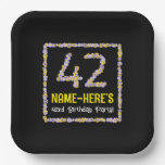 [ Thumbnail: 42nd Birthday: Floral Flowers Number, Custom Name Paper Plates ]