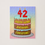 [ Thumbnail: 42nd Birthday: Fun Cake and Candles + Custom Name Jigsaw Puzzle ]