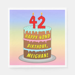 42nd Birthday: Fun Cake and Candles + Custom Name Napkins