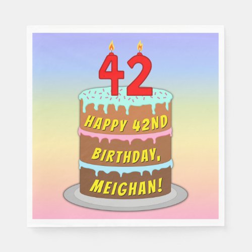 42nd Birthday Fun Cake and Candles  Custom Name Napkins