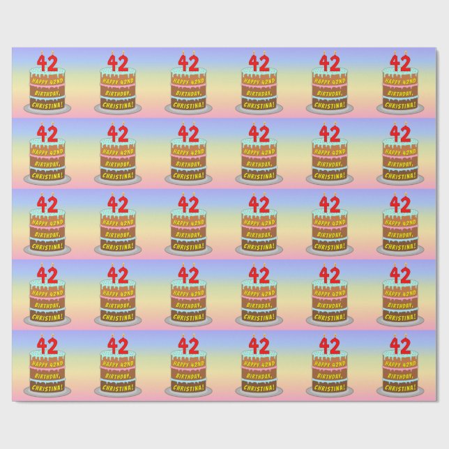 42nd Birthday: Fun Cake and Candles + Custom Name Wrapping Paper (Flat)