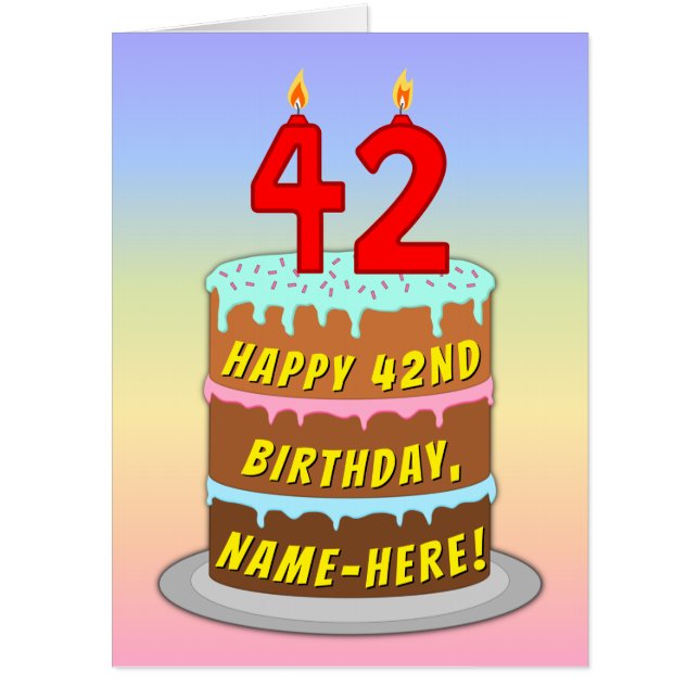 42nd Birthday: Fun Cake & Candles, w/ Custom Name Card (Front)