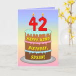 [ Thumbnail: 42nd Birthday — Fun Cake & Candles, W/ Custom Name Card ]