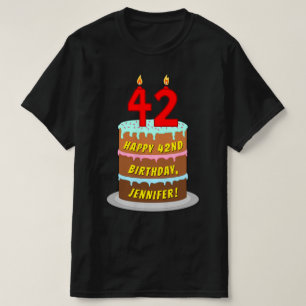 42nd Birthday — Fun Cake & Candles, w/ Custom Name T-Shirt