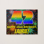 [ Thumbnail: 42nd Birthday: Fun, Colorful Celebratory Fireworks Jigsaw Puzzle ]