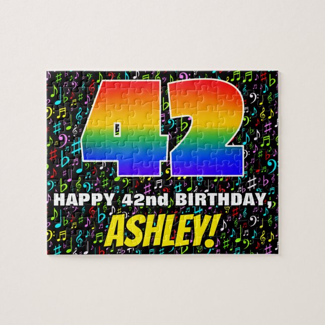 42nd Birthday — Fun, Colorful Music Symbols & “42” Jigsaw Puzzle (Horizontal)