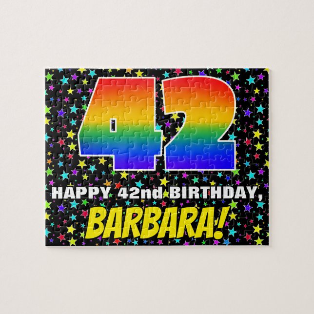 42nd Birthday — Fun, Colorful Star Field Pattern Jigsaw Puzzle (Horizontal)