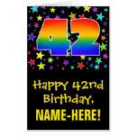 [ Thumbnail: 42nd Birthday: Fun, Colorful Stars + Rainbow # 42 Card ]