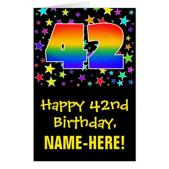 42nd Birthday: Fun, Colorful Stars + Rainbow # 42 Card (Front)