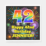[ Thumbnail: 42nd Birthday: Fun Fireworks Pattern + Rainbow 42 Napkins ]