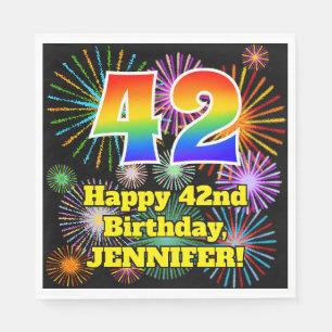 42nd Birthday: Fun Fireworks Pattern + Rainbow 42 Napkins
