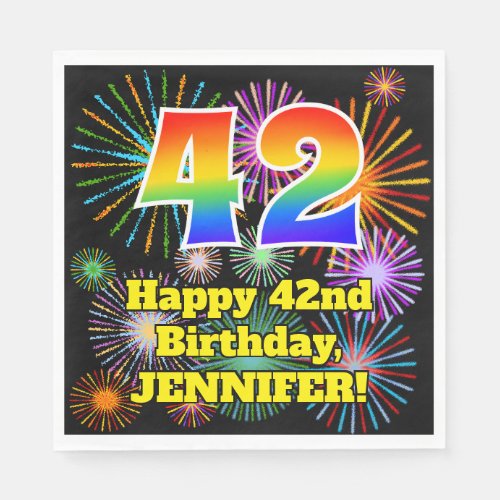 42nd Birthday Fun Fireworks Pattern  Rainbow 42 Napkins