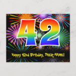 [ Thumbnail: 42nd Birthday – Fun Fireworks Pattern + Rainbow 42 Postcard ]