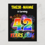[ Thumbnail: 42nd Birthday - Fun Fireworks, Rainbow Look "42" Postcard ]