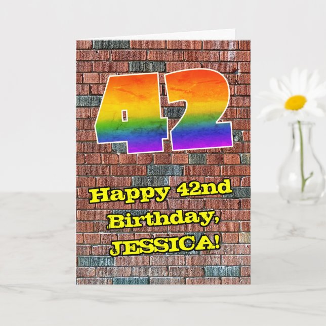42nd Birthday: Fun Graffiti-Inspired Rainbow 42 Card (Small Plant)