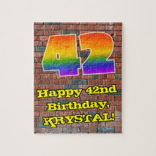 42nd Birthday: Fun Graffiti-Inspired Rainbow 42 Jigsaw Puzzle