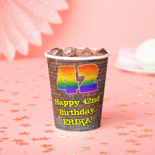 42nd Birthday Fun Graffiti_Inspired Rainbow 42 Paper Cups