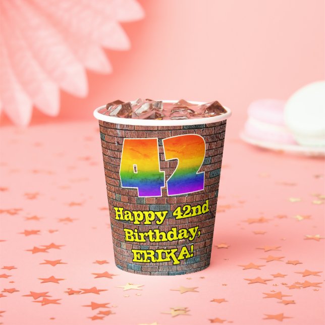 42nd Birthday: Fun Graffiti-Inspired Rainbow 42 Paper Cups (Insitu)