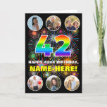 [ Thumbnail: 42nd Birthday: Fun Rainbow #, Custom Name & Photos Card ]