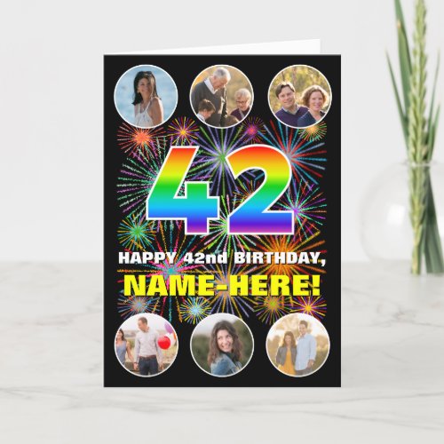 42nd Birthday Fun Rainbow  Custom Name  Photos Card