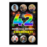 [ Thumbnail: 42nd Birthday: Fun Rainbow #, Custom Name + Photos Card ]