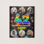 [ Thumbnail: 42nd Birthday: Fun Rainbow #, Custom Name + Photos Jigsaw Puzzle ]