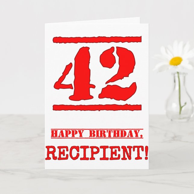 42nd Birthday: Fun, Red Rubber Stamp Inspired Look Card (Small Plant)