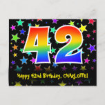 [ Thumbnail: 42nd Birthday: Fun Stars Pattern, Rainbow 42, Name Postcard ]